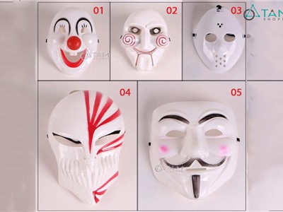 Mặt nạ Halloween nhựa trắng nhiều kiểu HLW-MN-38